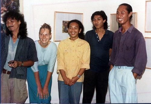 The artists in the first Cemeti Gallery exhibition, Left to right: Heri Dono, Mella Jaarsma, Eddie Hara, Harry Wahyu and Nindityo Adipurnomo